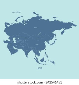 ASIA MAP WITH THE NAME OF THE COUNTRIES illustration vector  - Shutterstock ID 242541451