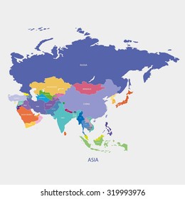 ASIA MAP WITH THE NAME OF THE COUNTRIES Illustration Vector