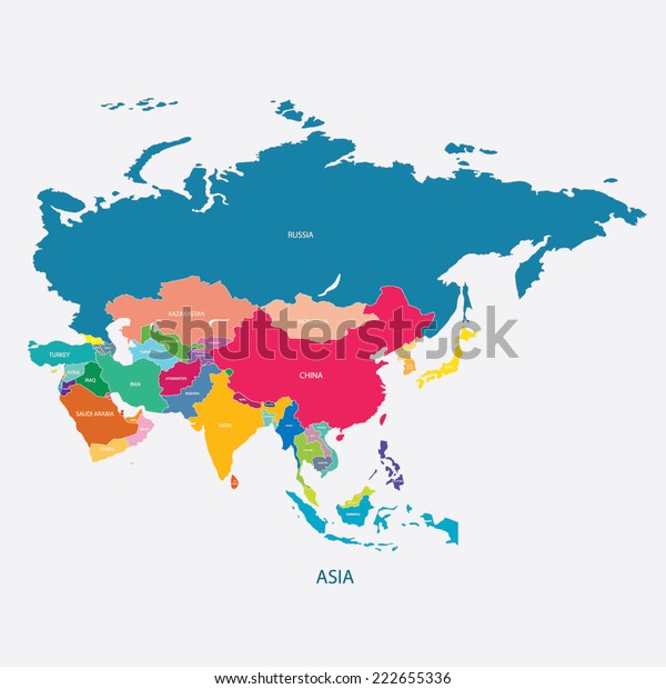 Asia Map Name Countries Illustration Vector Stock Vector (Royalty Free) 222655336