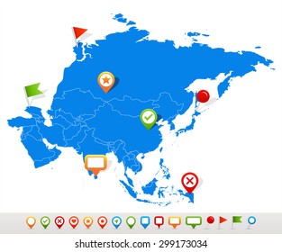 Asia map and navigation icons - Illustration
