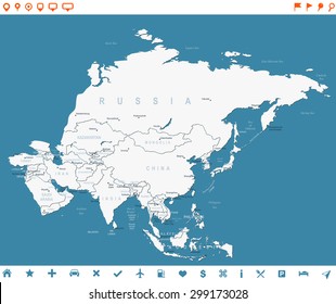 Asia - map and navigation labels - illustration