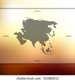 asia map on blur background with silhouette of vector