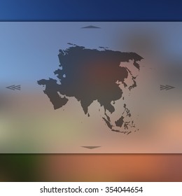 asia map on blur background with silhouette of vector