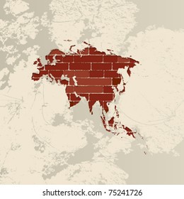 Asia map on a brick wall