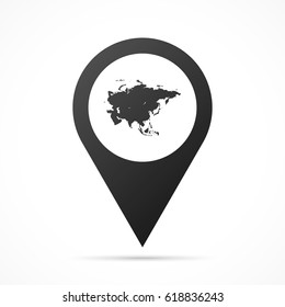 Asia Map on location pin. Map pointer isolated on a white background.
Conceptual vector illustration.