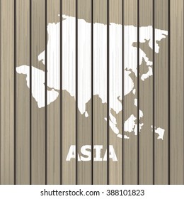 asia map on wood vector illustration