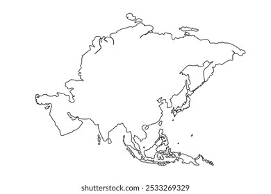 Contorno do mapa da Ásia, Desenho de doodle linear. para layouts de site, plano de fundo, educação, preciso, personalizável, Viajar pelo mundo, plano de fundo silhueta do mapa, geografia da terra, político, relatórios.