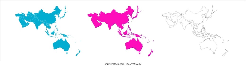 Asia map. Map of Asia Pacific. Oceania map. High quality vector countries map of South pacific and asia. 