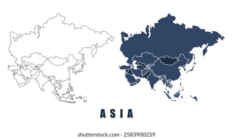 Asia map regions border outline vector set