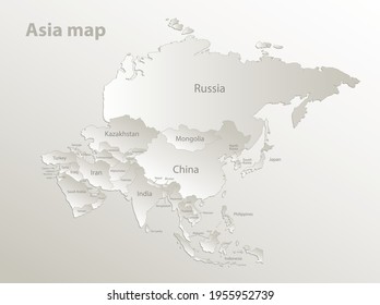 Asia Map, Separates States And Names, Card Paper 3D Natural Vector