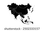 Asia map Silhouette isolated on white background. for website layouts, background,education,precise, customizable,Travel worldwide, map silhouette backdrop, earth geography, political,reports.