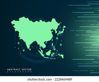 Mapa asiático del vector de fondo futurista verde tecnológico.