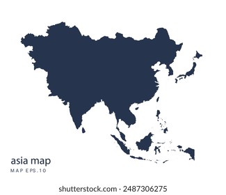 asia map vector, Abstract design vector illustration Eps 10. Navy color.High Detailed on white background.