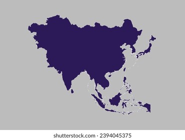 Asia map vector, Blue purple color isolated on gray background.