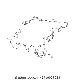 Asia map vector outline, Easy and smooth style. 