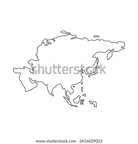 Asia map vector outline, Easy and smooth style. 