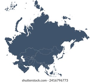 Asia map vector with Russia in Asia-South Lambert Conformal Conic Projection