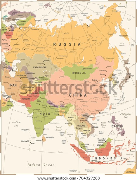 Asia Map Vintage Detailed Vector Illustration Stock Vector Royalty Free