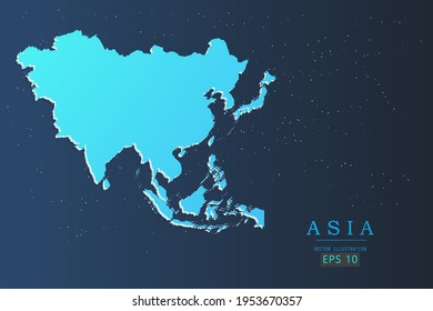 Mapa de Asia - Mapa Mundial de la plantilla vectorial internacional con 3d, color azul gradiente y estrellas aisladas en el fondo de la galaxia - Ilustraciones vectoriales 10