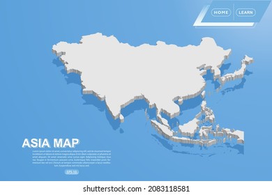 Mapa de Asia - Mapa mundial Modelo vectorial internacional con estilo isométrico que incluye sombra, color blanco sobre fondo azul para el diseño, sitio web, infografía - Ilustración vectorial eps 10