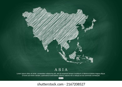 Asia Map - World Map International vector template with white outline graphic sketch and old school style  isolated on Green Chalkboard background - Vector illustration eps 10
