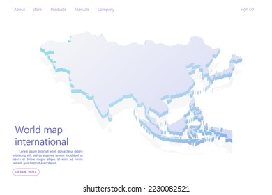 Asia Map - Weltkarte Internationale Vektorvorlage mit isometrischem Stil einschließlich Schatten, violett und blau einzeln auf weißem Hintergrund für Design, Website - Vektorgrafik eps10