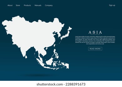 Mapa de Asia - Mapa mundial plantilla vectorial internacional con color blanco 3d sobre fondo de color azul oscuro y verde gradiente para diseño de plantillas de sitio web, infografía - Ilustraciones vectoriales eps 10