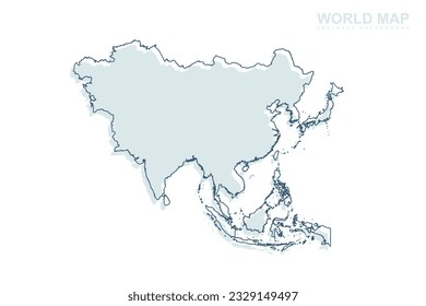 Asia Map - World map International vector template with blue stork line and blue geometric shapes isolated on white background for design, infographic, website - Vector illustration eps 10