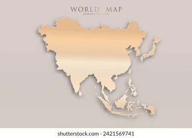 Asia Map - World map International vector template with 3D, gold luxury design including shadow on bright background for design, education, website, infographic - Vector illustration eps 10