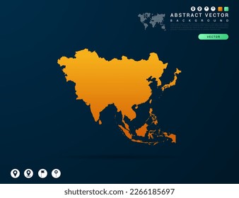 Asia map of Yellow and orange gradient on dark background vector.