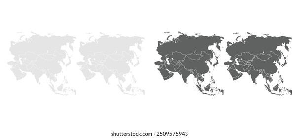 Mapa da Ásia.China, Índia, Japão, Coreia do Sul, Indonésia, Arábia Saudita, Irã, Turquia, Tailândia, Malásia, Vietnã, Paquistão, Filipinas, Bangladesh, Israel, Singapura, Emirados Árabes Unidos, Mianmar.
