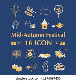 Asia Mid Autumn Festival 16 icon design. Vector illustration.