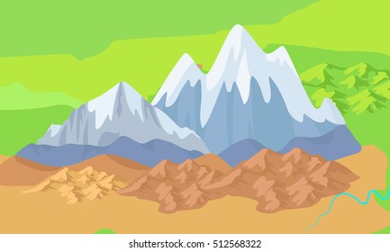 Asia mountains on the map. Significant mountain ranges stretch across Asia. Altai, Ghats, Himalayas, Kunlun, Tian Shan, Ural and Zagros Mountains. Mountain chain icon. Vector design illustration