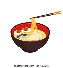 Asia noodle bowl food vector illustration