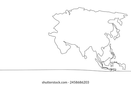 Asia one line continuous. Asia line art. Hand drawn vector art.