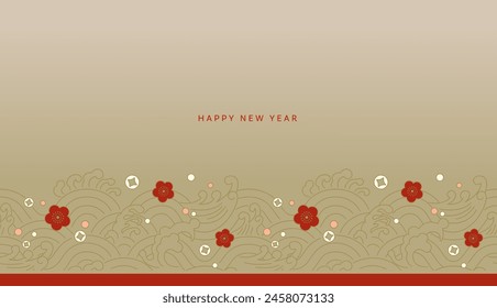 asia oriental new year wave seamless pattern. chinese lunar new year decoration. Happy new year traditional texture. Greeting card and red packet border. flower, money and wave. red gold wallpaper.