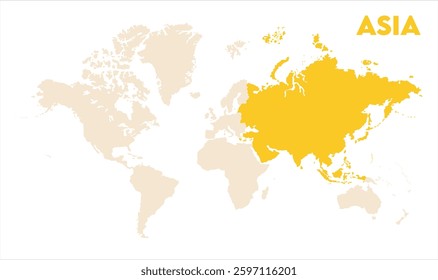 Asia outline in global map-01, Map of Asia, highlighted on the world map, Asia on the world map, Satellite view, Asia location on the globe.