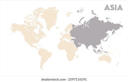 Asia outline in global map-05, Map of Asia, highlighted on the world map, Asia on the world map, Satellite view, Asia location on the globe.