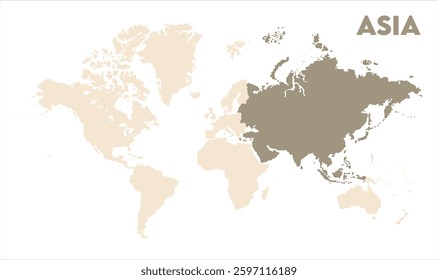 Asia outline in global map-06, Map of Asia, highlighted on the world map, Asia on the world map, Satellite view, Asia location on the globe.