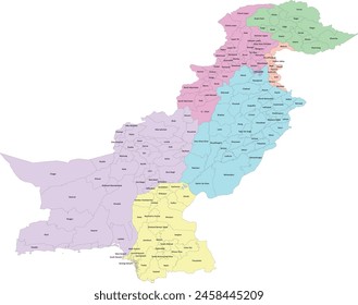 Asia Pakistan map with 160 Districts by province and territories