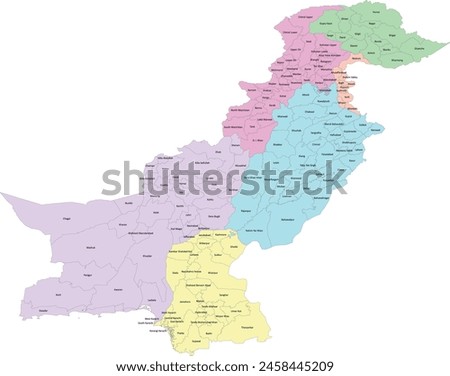 Asia Pakistan map with 160 Districts by province and territories