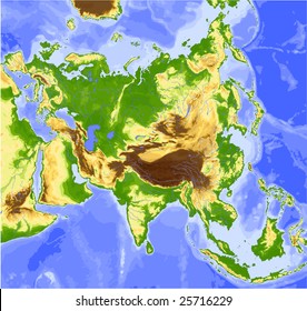 Asia Physical Vector Map Colored According Stock Vector (Royalty Free ...