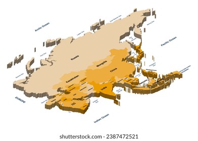 Asia political detailed isometric vector map