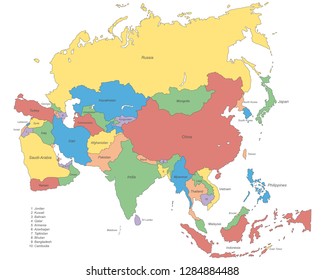 世界地図の概要を示す最高のアジア地図 のベクター画像素材 ロイヤリティフリー