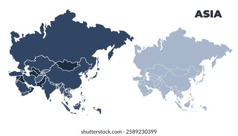 Asia political map with states border outline