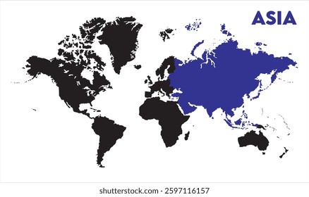 Asia political map in world-08, Map of Asia, highlighted on the world map, Asia on the world map, Satellite view, Asia location on the globe.
