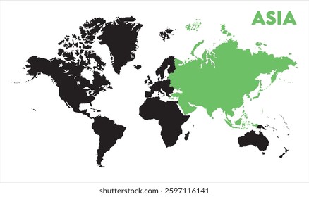 Asia political map in world-12, Map of Asia, highlighted on the world map, Asia on the world map, Satellite view, Asia location on the globe.