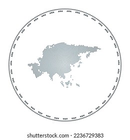 Logo de la ronda de Asia. Forma de estilo digital de Asia en círculo de puntos con nombre de continente. Icono tecnológico del continente con puntos degradados. Ilustración vectorial atractiva.