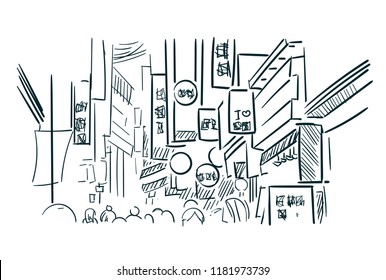 asia Seul street sketch vector city