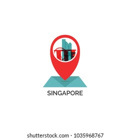 Asia Singapore country map city pin point geolocation modern skyline shape pointer vector flat logo web icon illustration